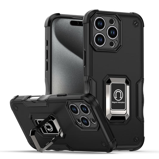 For iPhone 16 Pro Ring Holder Non-slip Shockproof Armor Phone Case(Black) - iPhone 16 Pro Cases by buy2fix | Online Shopping UK | buy2fix