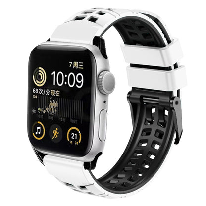 For Apple Watch Series 7 41mm Twill Dual-row Buckle Silicone Watch Band(White Black) - Watch Bands by buy2fix | Online Shopping UK | buy2fix