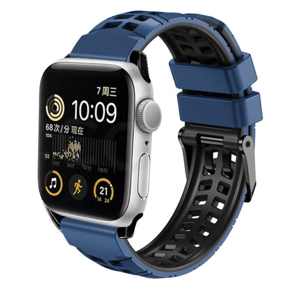 For Apple Watch Series 6 40mm Twill Dual-row Buckle Silicone Watch Band(Midnight Blue Black) - Watch Bands by buy2fix | Online Shopping UK | buy2fix