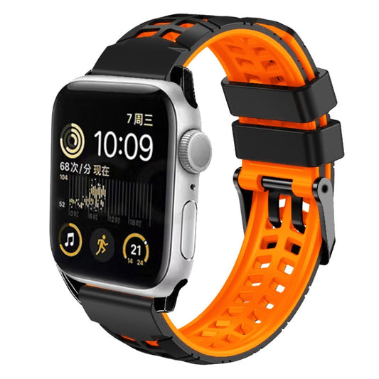 For Apple Watch Series 6 40mm Twill Dual-row Buckle Silicone Watch Band(Black Orange) - Watch Bands by buy2fix | Online Shopping UK | buy2fix