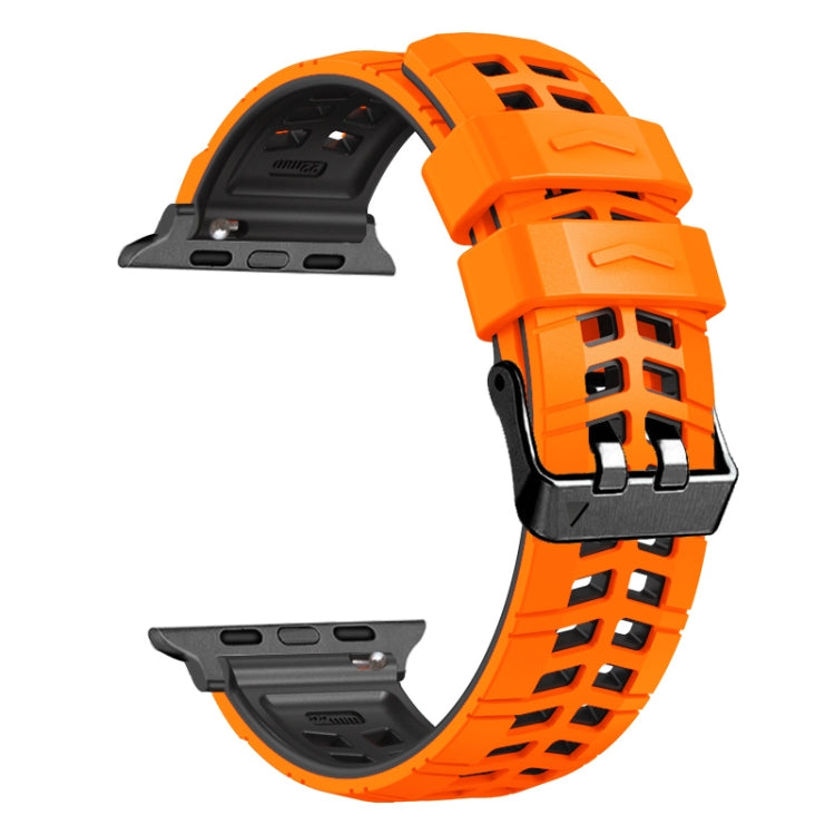 For Apple Watch Series 6 44mm Twill Dual-row Buckle Silicone Watch Band(Orange Black) - Watch Bands by buy2fix | Online Shopping UK | buy2fix