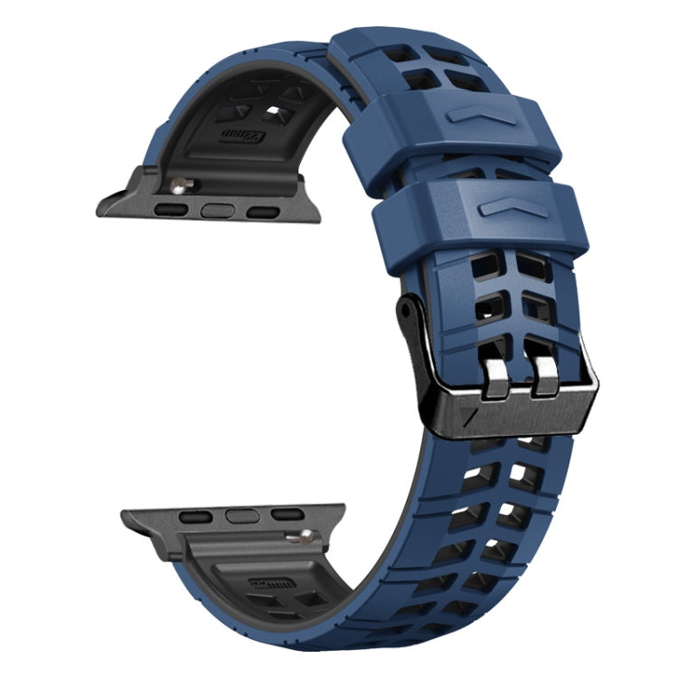 For Apple Watch Series 6 44mm Twill Dual-row Buckle Silicone Watch Band(Midnight Blue Black) - Watch Bands by buy2fix | Online Shopping UK | buy2fix