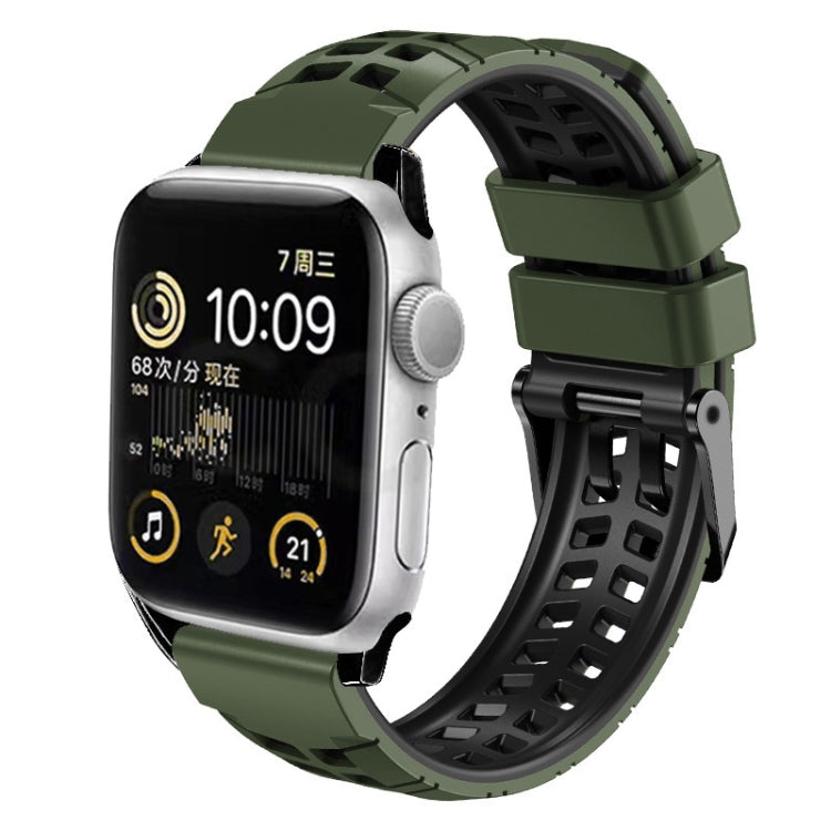 For Apple Watch Series 4 44mm Twill Dual-row Buckle Silicone Watch Band(Army Green Black) - Watch Bands by buy2fix | Online Shopping UK | buy2fix