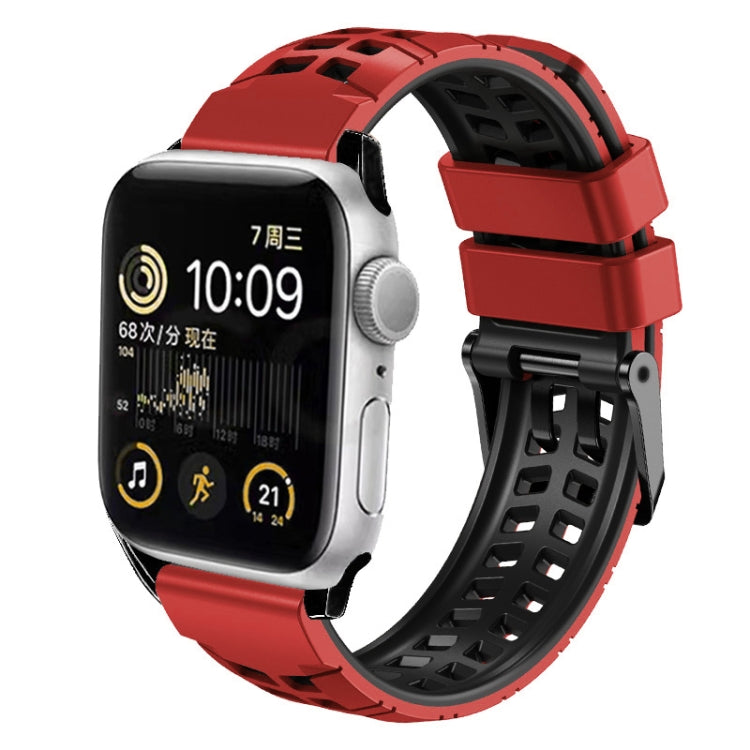 For Apple Watch Series 2 42mm Twill Dual-row Buckle Silicone Watch Band(Red Black) - Watch Bands by buy2fix | Online Shopping UK | buy2fix