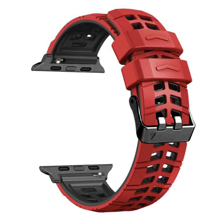 For Apple Watch Series 2 38mm Twill Dual-row Buckle Silicone Watch Band(Red Black) - Watch Bands by buy2fix | Online Shopping UK | buy2fix