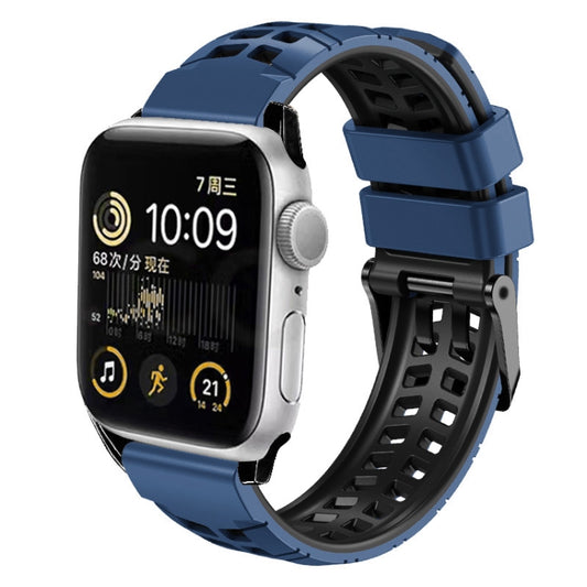 For Apple Watch 38mm Twill Dual-row Buckle Silicone Watch Band(Midnight Blue Black) - Watch Bands by buy2fix | Online Shopping UK | buy2fix