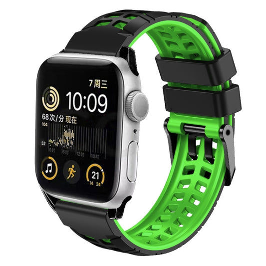 For Apple Watch Series 9 41mm Twill Dual-row Buckle Silicone Watch Band(Black Green) - Watch Bands by buy2fix | Online Shopping UK | buy2fix