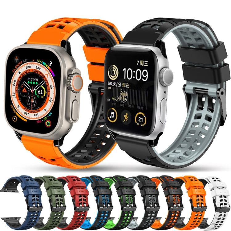 For Apple Watch Series 8 45mm Twill Dual-row Buckle Silicone Watch Band(Orange Black) - Watch Bands by buy2fix | Online Shopping UK | buy2fix