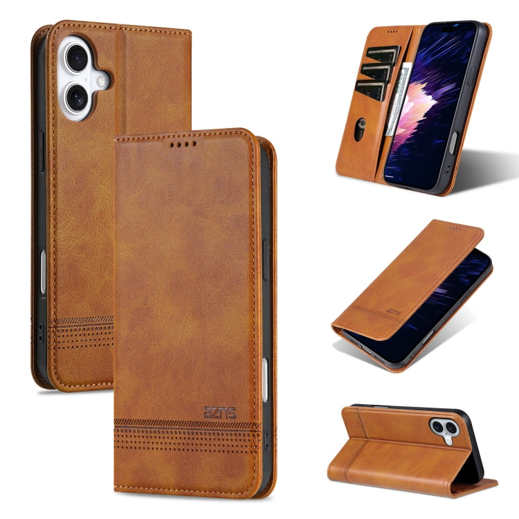 For iPhone 16 AZNS Magnetic Calf Texture Flip Leather Phone Case(Light Brown) - iPhone 16 Cases by AZNS | Online Shopping UK | buy2fix