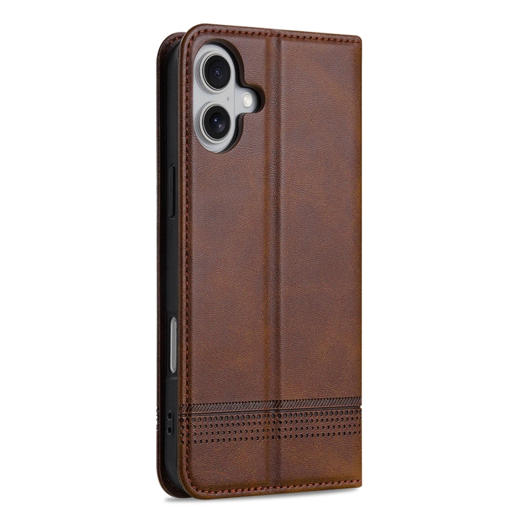 For iPhone 16 AZNS Magnetic Calf Texture Flip Leather Phone Case(Dark Brown) - iPhone 16 Cases by AZNS | Online Shopping UK | buy2fix