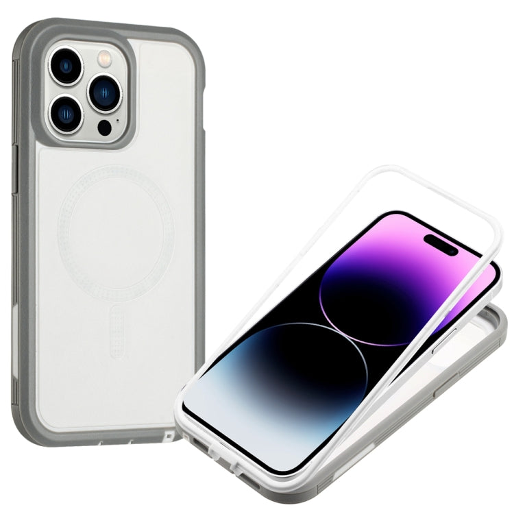 For iPhone 14 Pro Max Defender Series XT MagSafe Magnetic PC + TPU Shockproof Phone Case(White+Grey) - iPhone 14 Pro Max Cases by buy2fix | Online Shopping UK | buy2fix