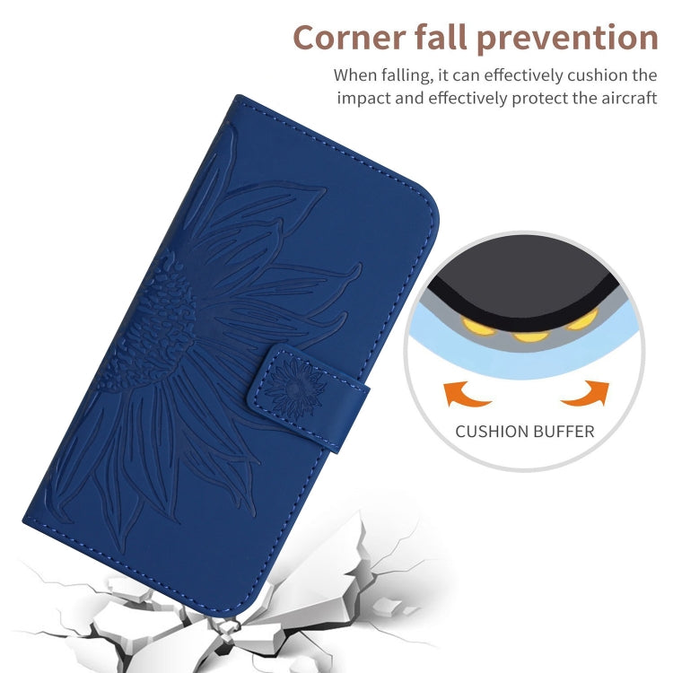 For Motorola Moto G Play 4G 2024 HT04 Skin Feel Sun Flower Embossed Flip Leather Phone Case with Lanyard(Dark Blue) - Motorola Cases by buy2fix | Online Shopping UK | buy2fix