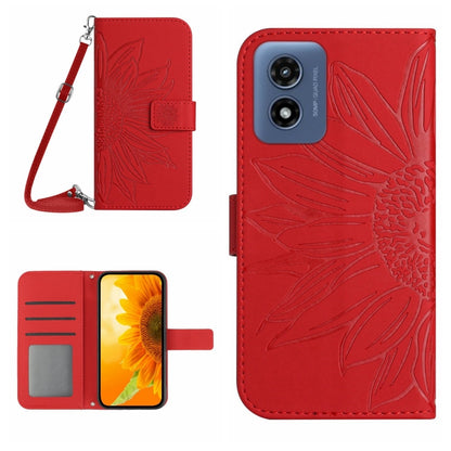 For Motorola Moto G Play 4G 2024 HT04 Skin Feel Sun Flower Embossed Flip Leather Phone Case with Lanyard(Red) - Motorola Cases by buy2fix | Online Shopping UK | buy2fix