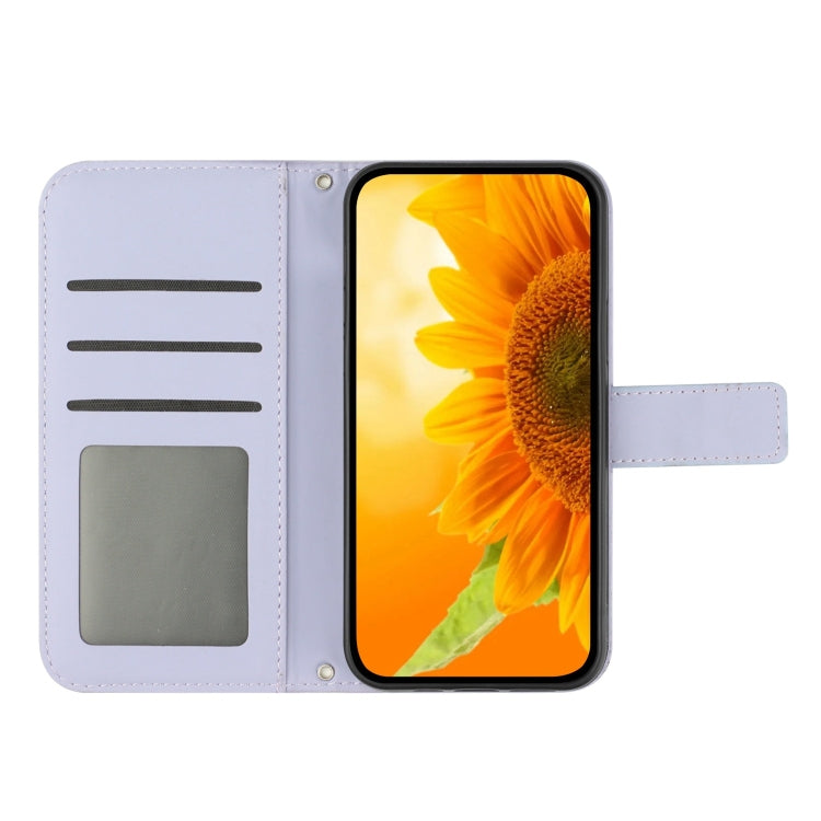For Motorola Moto G Stylus 5G 2024 HT04 Skin Feel Sun Flower Embossed Flip Leather Phone Case with Lanyard(Purple) - Motorola Cases by buy2fix | Online Shopping UK | buy2fix