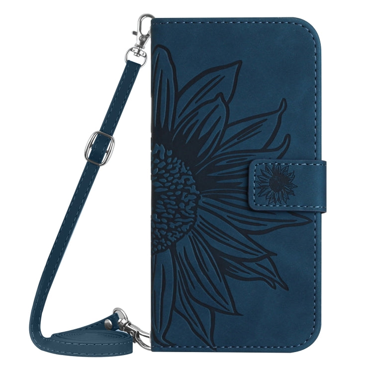 For Motorola Edge 5G 2024 HT04 Skin Feel Sun Flower Embossed Flip Leather Phone Case with Lanyard(Inky Blue) - Motorola Cases by buy2fix | Online Shopping UK | buy2fix