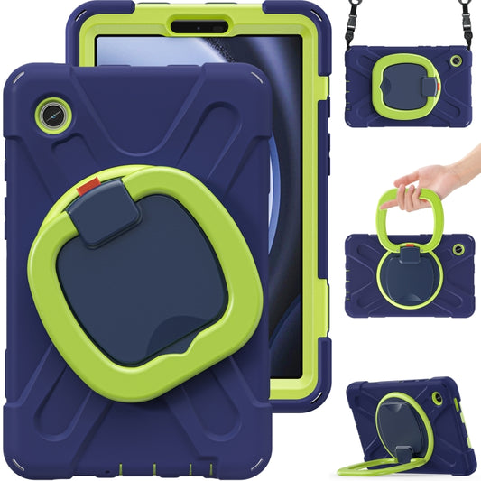 For Samsung Galaxy Tab A9 Silicone Hybrid PC Tablet Case with Holder & Shoulder Strap(Navy Blue Olivine) - Galaxy Tab A9 by buy2fix | Online Shopping UK | buy2fix