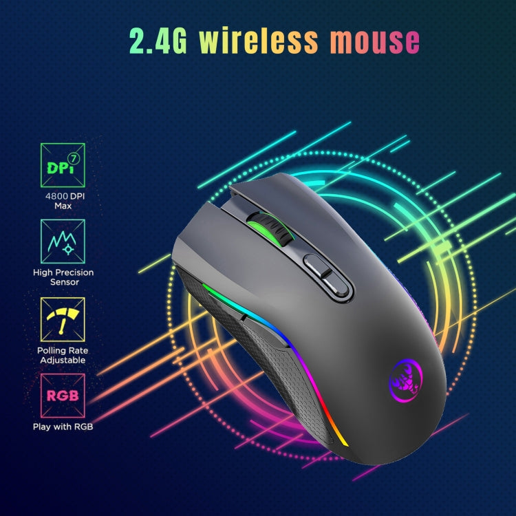 HXSJ T69 4800DPI RGB 2.4GHz Wireless Mouse(Black) - Wireless Mice by HXSJ | Online Shopping UK | buy2fix