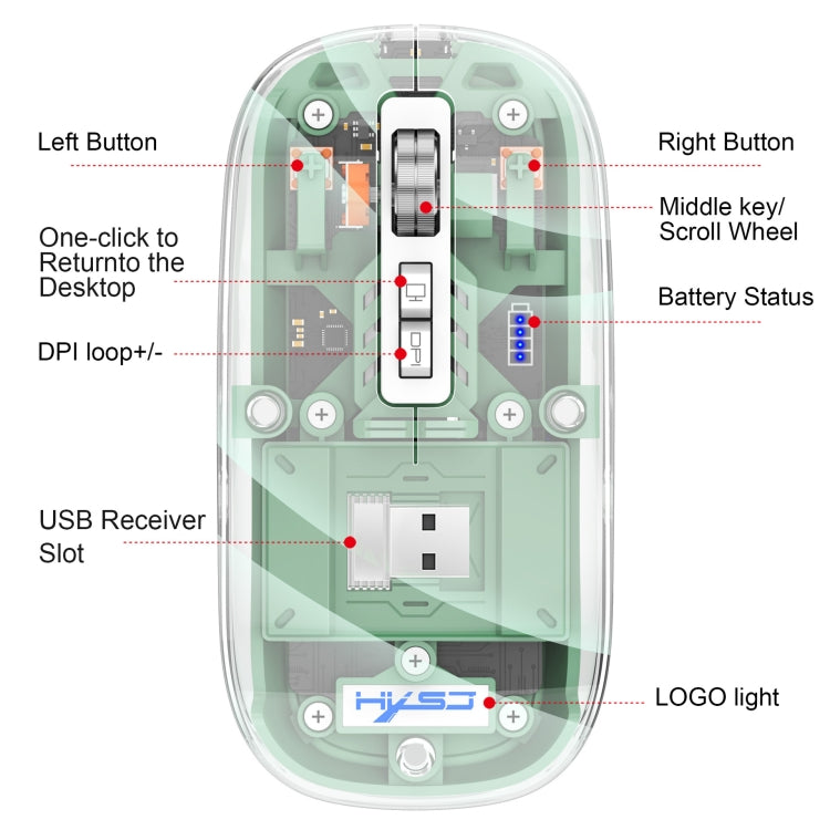 HXSJ T900 Transparent Magnet Three-mode Wireless Gaming Mouse(White) - Wireless Mice by HXSJ | Online Shopping UK | buy2fix