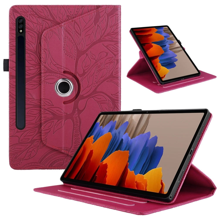 For Samsung Galaxy Tab S10 / S8 / S7 Tree Life Embossed Rotation Leather Tablet Case(Red) - Tab S10 Cases by buy2fix | Online Shopping UK | buy2fix