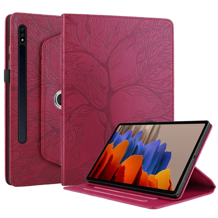 For Samsung Galaxy Tab S10 / S8 / S7 Tree Life Embossed Rotation Leather Tablet Case(Red) - Tab S10 Cases by buy2fix | Online Shopping UK | buy2fix