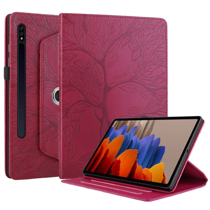 For Samsung Galaxy Tab S10 / S8 / S7 Tree Life Embossed Rotation Leather Tablet Case(Red) - Tab S10 Cases by buy2fix | Online Shopping UK | buy2fix