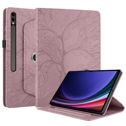 For Samsung Galaxy Tab S9 Ultra/S8 Ultra Tree Life Embossed Rotation Leather Tablet Case(Rose Gold) - Galaxy Tab S9 Ultra Cases by buy2fix | Online Shopping UK | buy2fix