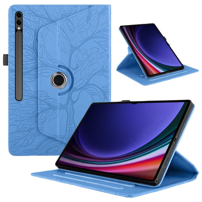 For Samsung Galaxy Tab S10 Ultra / S9 Ultra Tree Life Embossed Rotation Leather Tablet Case(Blue) - Galaxy Tab S9 Ultra Cases by buy2fix | Online Shopping UK | buy2fix