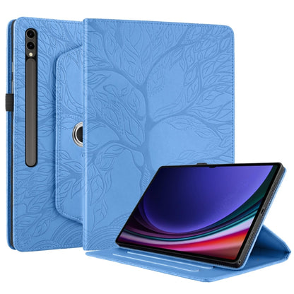 For Samsung Galaxy Tab S10 Ultra / S9 Ultra Tree Life Embossed Rotation Leather Tablet Case(Blue) - Galaxy Tab S9 Ultra Cases by buy2fix | Online Shopping UK | buy2fix