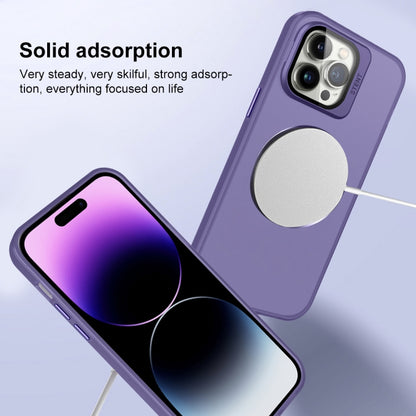 For iPhone 14 Skin Feel CD Texture MagSafe Lens Holder Phone Case(Dark Purple) - iPhone 14 Cases by buy2fix | Online Shopping UK | buy2fix