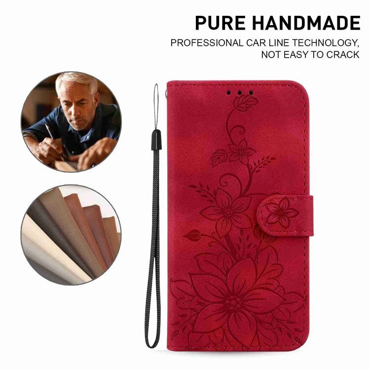 For OnePlus 11 Lily Embossed Leather Phone Case(Red) - OnePlus Cases by buy2fix | Online Shopping UK | buy2fix