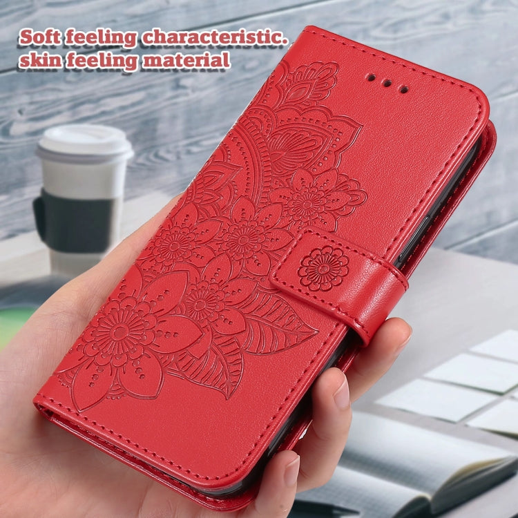 For OnePlus 12 Seven-petal Flowers Embossing Leather Phone Case(Red) - OnePlus Cases by buy2fix | Online Shopping UK | buy2fix