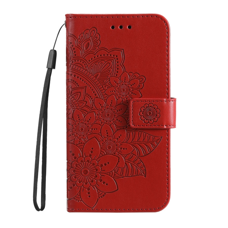 For OnePlus 12 Seven-petal Flowers Embossing Leather Phone Case(Red) - OnePlus Cases by buy2fix | Online Shopping UK | buy2fix