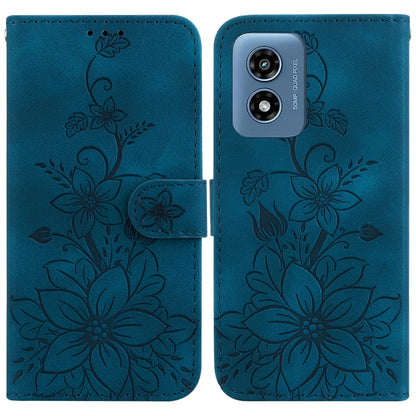 For Motorola Moto G Play 4G 2024 Lily Embossed Leather Phone Case(Dark Blue) - Motorola Cases by buy2fix | Online Shopping UK | buy2fix