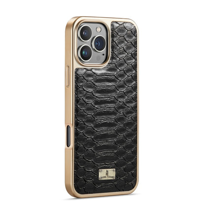 For iPhone 16 Pro Max Fierre Shann Python Texture Electroplating PU Phone Case(Black) - iPhone 16 Pro Max Cases by FIERRE SHANN | Online Shopping UK | buy2fix