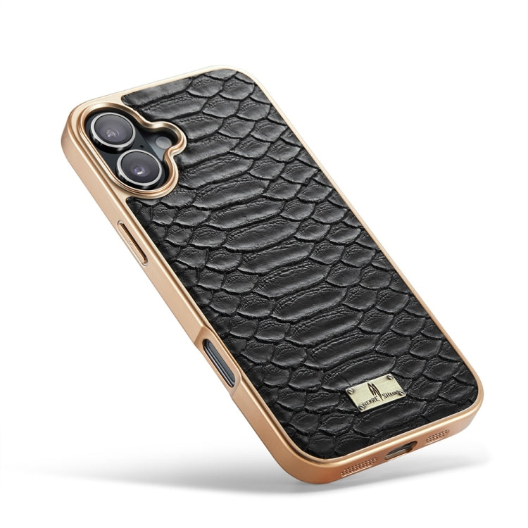 For iPhone 16 Fierre Shann Python Texture Electroplating PU Phone Case(Black) - iPhone 16 Cases by FIERRE SHANN | Online Shopping UK | buy2fix