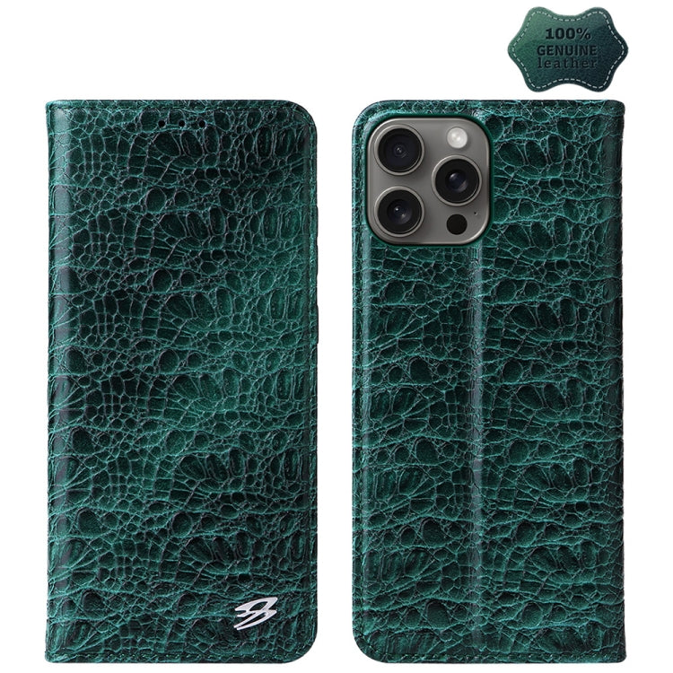 For iPhone 16 Pro Fierre Shann Crocodile Texture Magnetic Genuine Leather Phone Case(Green) - iPhone 16 Pro Cases by FIERRE SHANN | Online Shopping UK | buy2fix