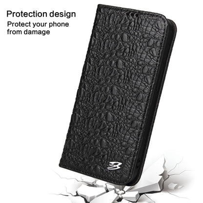 For iPhone 16 Fierre Shann Crocodile Texture Magnetic Genuine Leather Phone Case(Black) - iPhone 16 Cases by FIERRE SHANN | Online Shopping UK | buy2fix