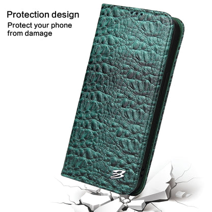 For iPhone 16 Fierre Shann Crocodile Texture Magnetic Genuine Leather Phone Case(Green) - iPhone 16 Cases by FIERRE SHANN | Online Shopping UK | buy2fix