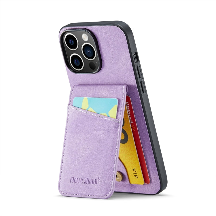 For iPhone 15 Pro Max Fierre Shann Crazy Horse Card Holder Back Cover PU Phone Case(Purple) - iPhone 15 Pro Max Cases by FIERRE SHANN | Online Shopping UK | buy2fix