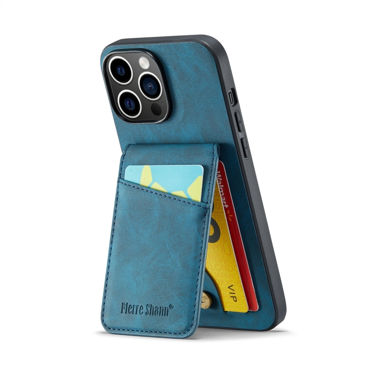 For iPhone 15 Pro Max Fierre Shann Crazy Horse Card Holder Back Cover PU Phone Case(Blue) - iPhone 15 Pro Max Cases by FIERRE SHANN | Online Shopping UK | buy2fix