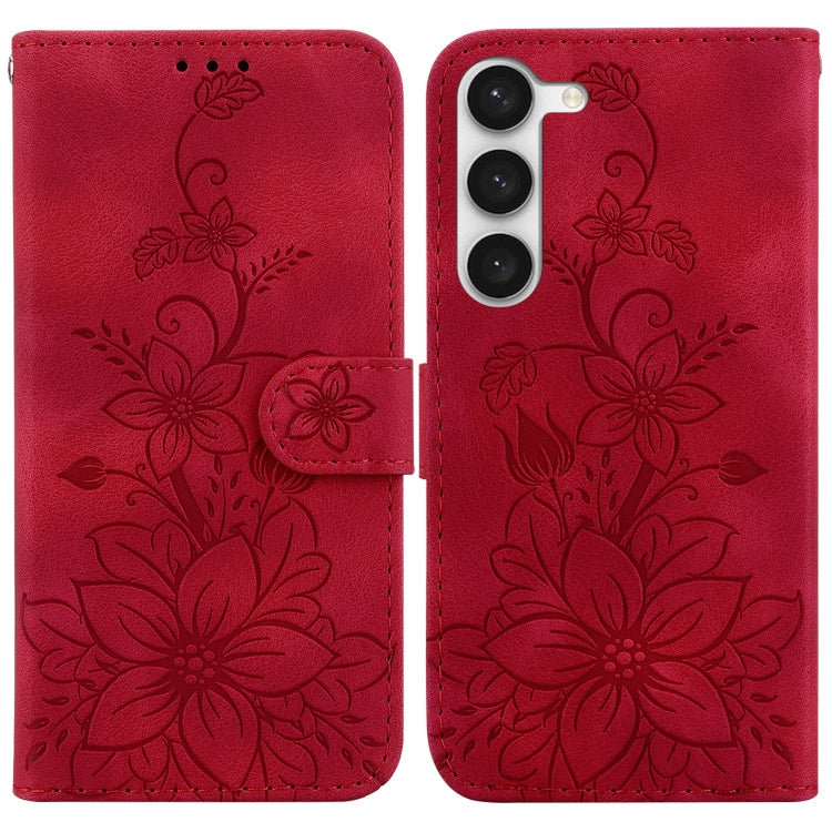 For Samsung Galaxy S23+ 5G Lily Embossed Leather Phone Case(Red) - Galaxy S23+ 5G Cases by buy2fix | Online Shopping UK | buy2fix