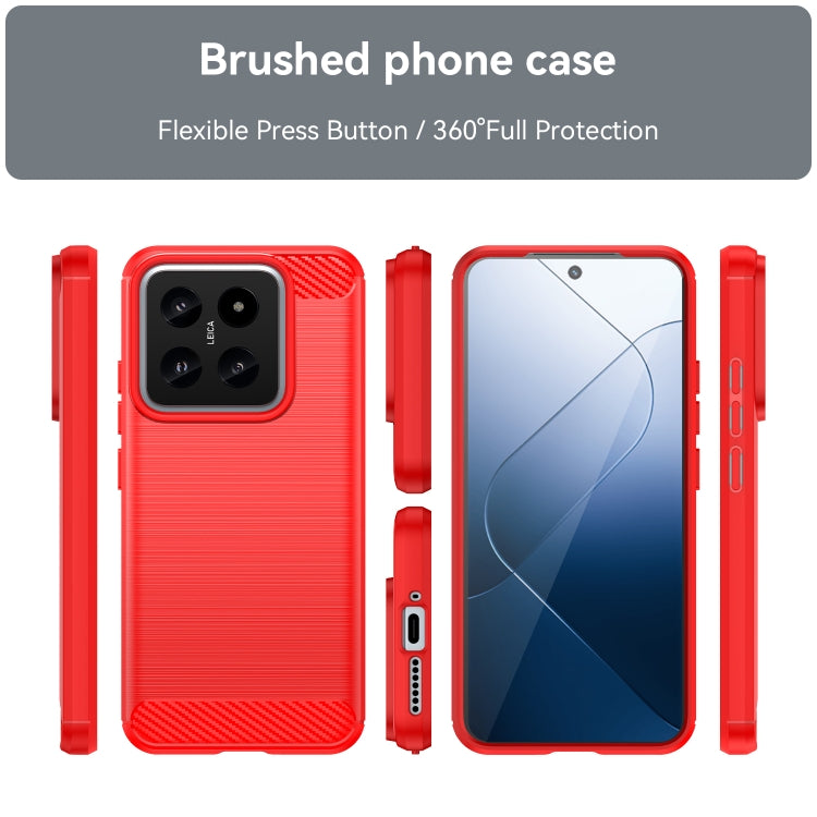 For Xiaomi 14 Brushed Texture Carbon Fiber TPU Phone Case(Red) - 14 Cases by buy2fix | Online Shopping UK | buy2fix
