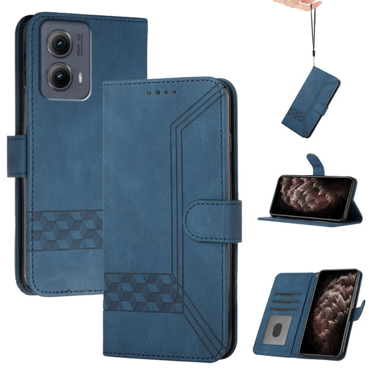 For Motorola Edge 5G 2024 Cubic Skin Feel Flip Leather Phone Case(Blue) - Motorola Cases by buy2fix | Online Shopping UK | buy2fix