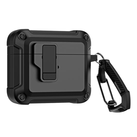 For AirPods 3 TPU + PC Wireless Bluetooth Earphone Protective Case with Switch Lock & Hook(Black) - For AirPods 3 by buy2fix | Online Shopping UK | buy2fix