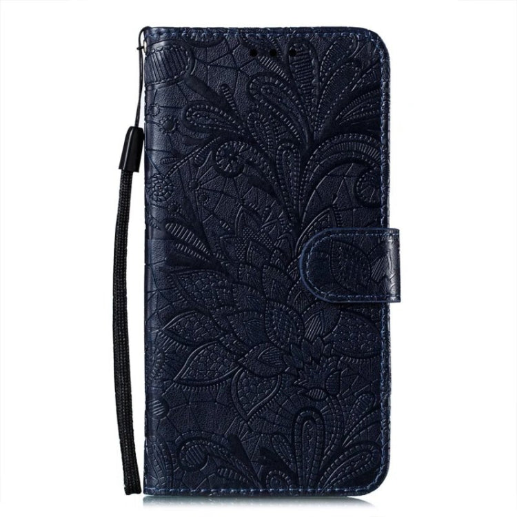 For iPhone 16 Pro Max Lace Flower Embossing Flip Leather Phone Case(Dark Blue) - iPhone 16 Pro Max Cases by buy2fix | Online Shopping UK | buy2fix