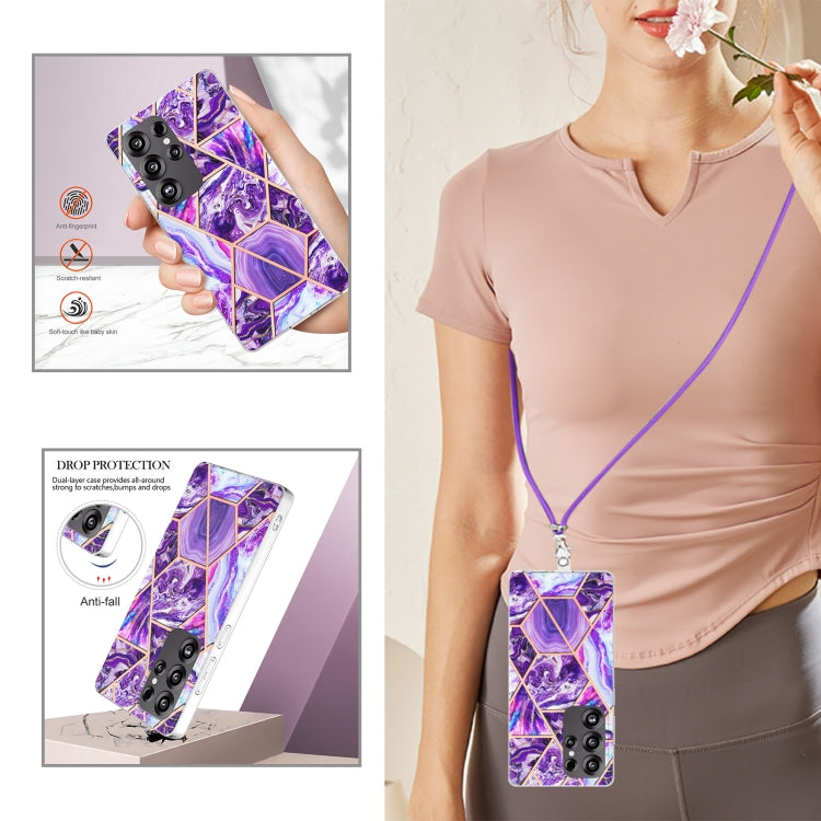 For Samsung Galaxy S25 Ultra 5G Electroplating IMD Splicing Dual-side Marble TPU Phone Case with Lanyard(Dark Purple) - Galaxy S25 Ultra 5G Cases by buy2fix | Online Shopping UK | buy2fix