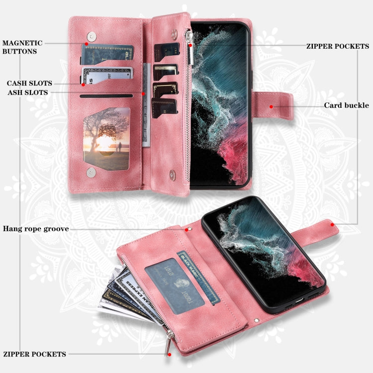 For Samsung Galaxy S23 Ultra 5G Multi-Card Totem Zipper Leather Phone Case(Pink) - Galaxy S23 Ultra 5G Cases by buy2fix | Online Shopping UK | buy2fix