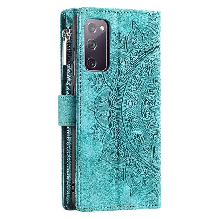 For Samsung Galaxy S20 FE 4G / 5G Multi-Card Totem Zipper Leather Phone Case(Green) - Galaxy S20 FE Cases by buy2fix | Online Shopping UK | buy2fix