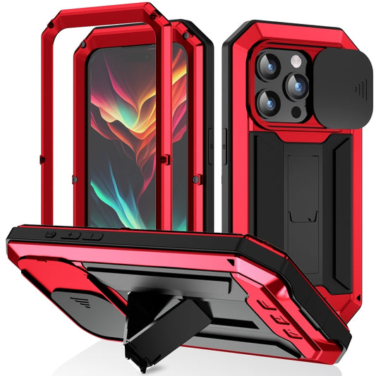 For iPhone 15 Pro R-JUST Sliding Camera IP54 Life Waterproof Holder Phone Case(Red) - iPhone 15 Pro Cases by R-JUST | Online Shopping UK | buy2fix