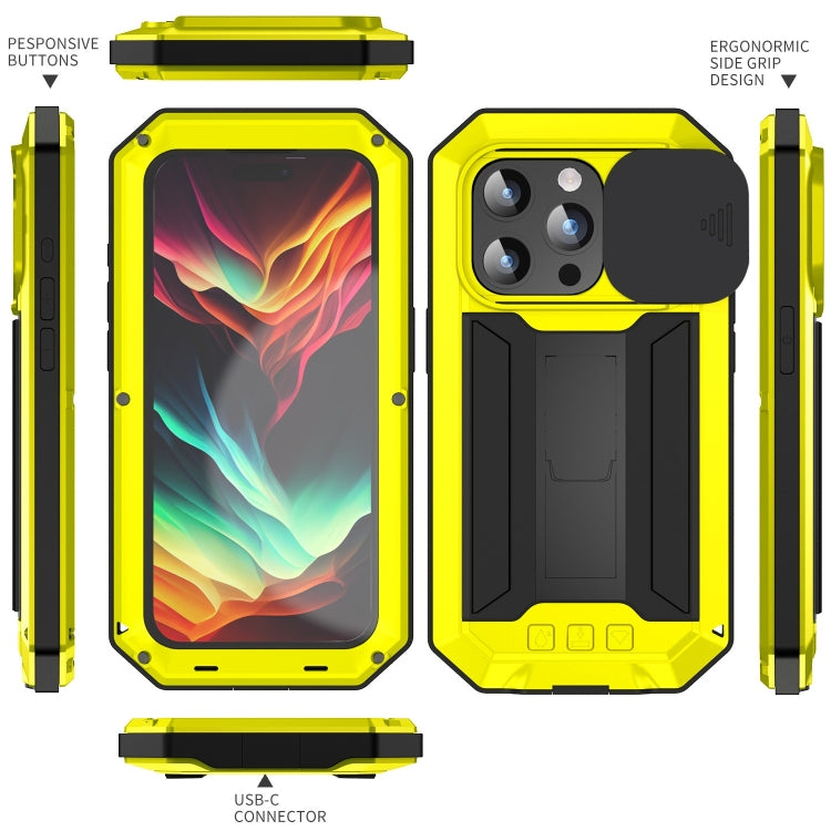 For iPhone 15 Pro R-JUST Sliding Camera Life Waterproof Holder Phone Case(Yellow) - iPhone 15 Pro Cases by R-JUST | Online Shopping UK | buy2fix